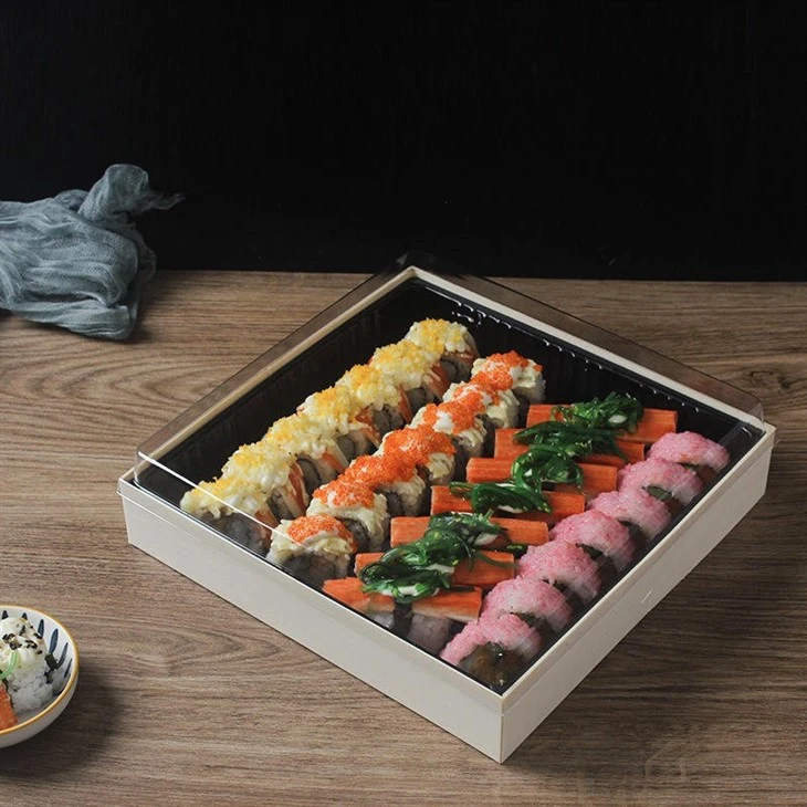 Custom Logo Biodegradable Wood Sushi Box Disposable Takeaway Bento Tray Wholesale Manufacturer suppliers